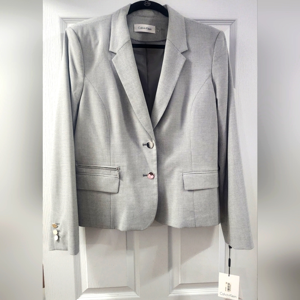 NWT - Calvin Klein, 16, suit separate blazer, greenish & cream herringbone.
